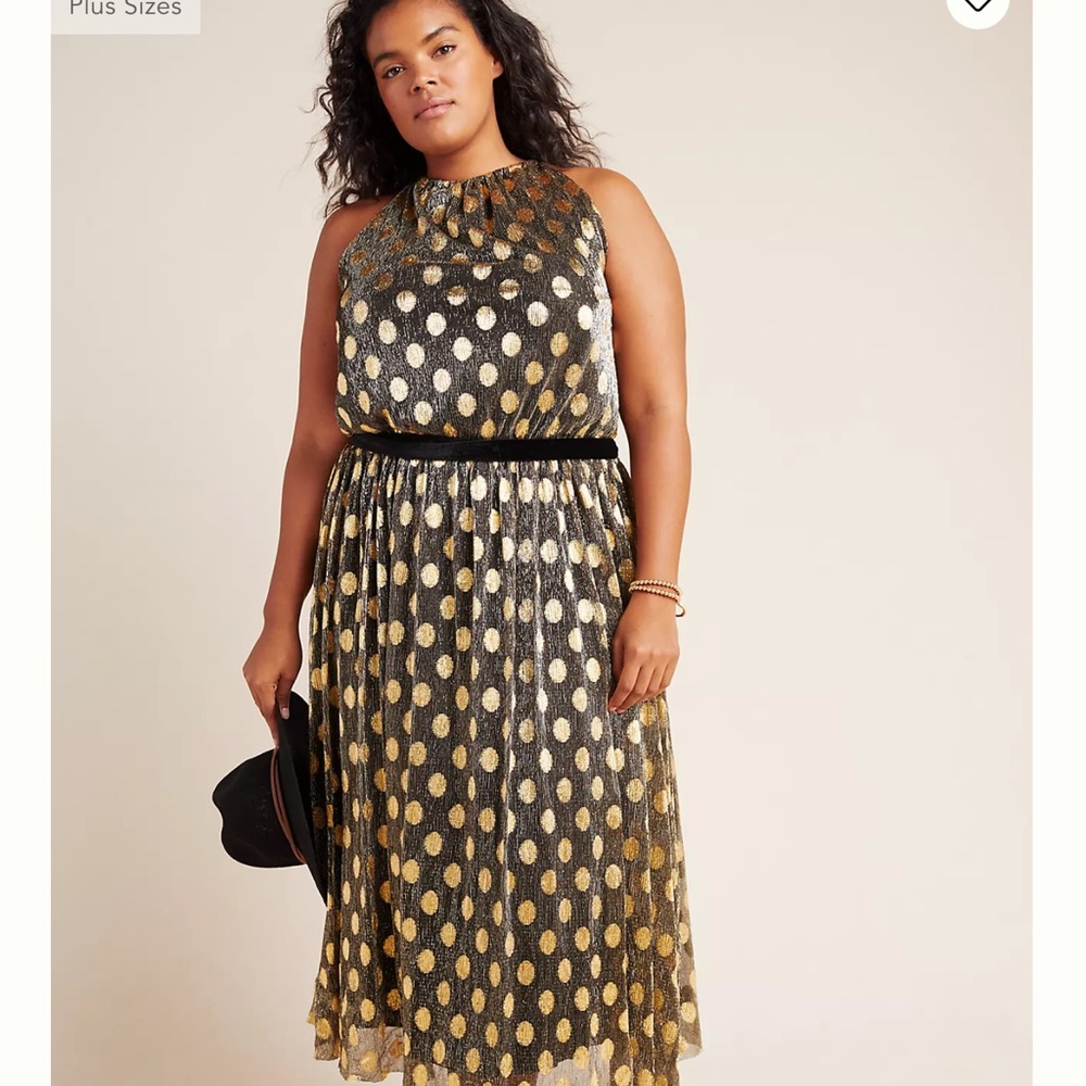 Anthropologie Gold and Black Polka Dot Dress